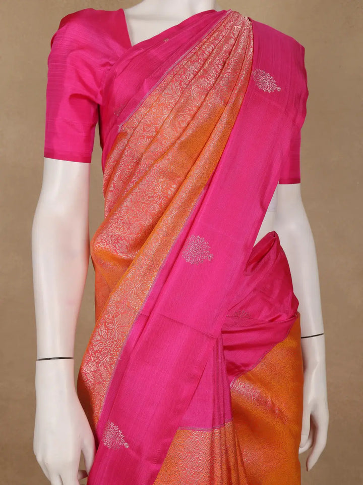 Orange Floral Designed Silk Saree - Diadem