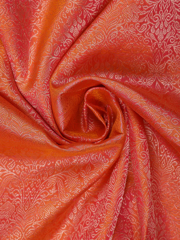 Orange Floral Designed Silk Saree - Diadem