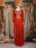 Orange Floral Embroidered Chiffon Gown