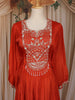 Orange Floral Embroidered Chiffon Gown