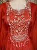 Orange Floral Embroidered Chiffon Gown