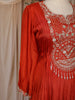 Orange Floral Embroidered Chiffon Gown