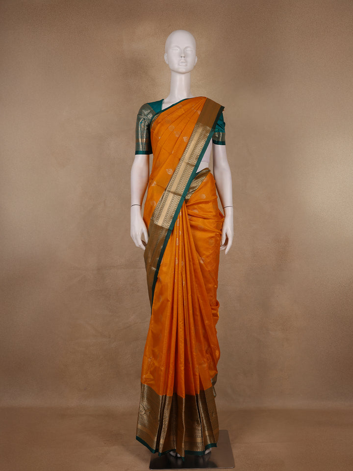 Orange Floral Motif Banarasi Silk Saree - Diadem