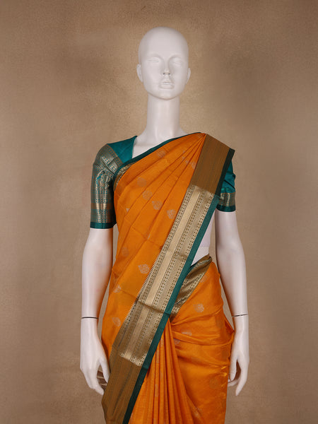 Orange Floral Motif Banarasi Silk Saree - Diadem