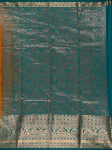 Orange Floral Motif Banarasi Silk Saree - Diadem