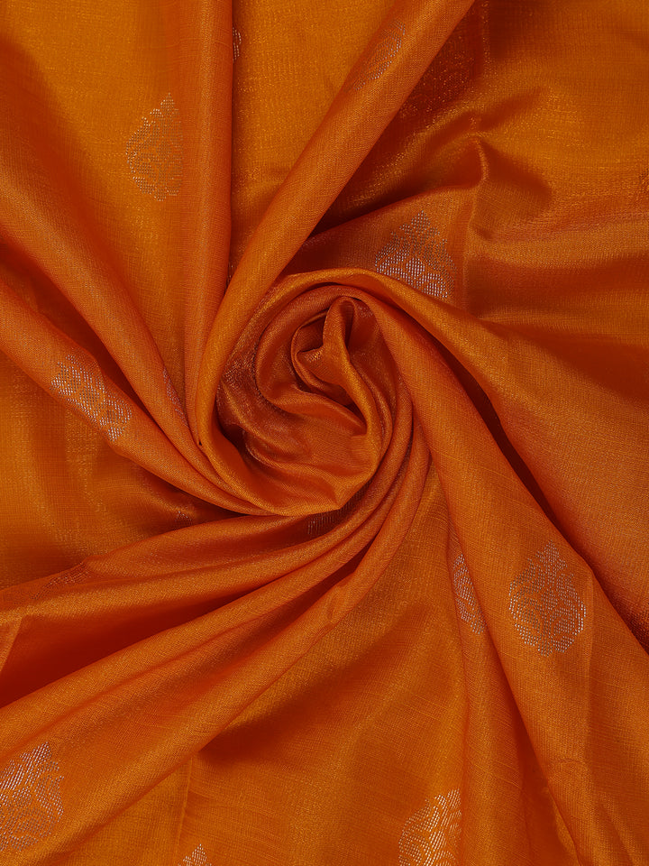 Orange Floral Motif Banarasi Silk Saree - Diadem