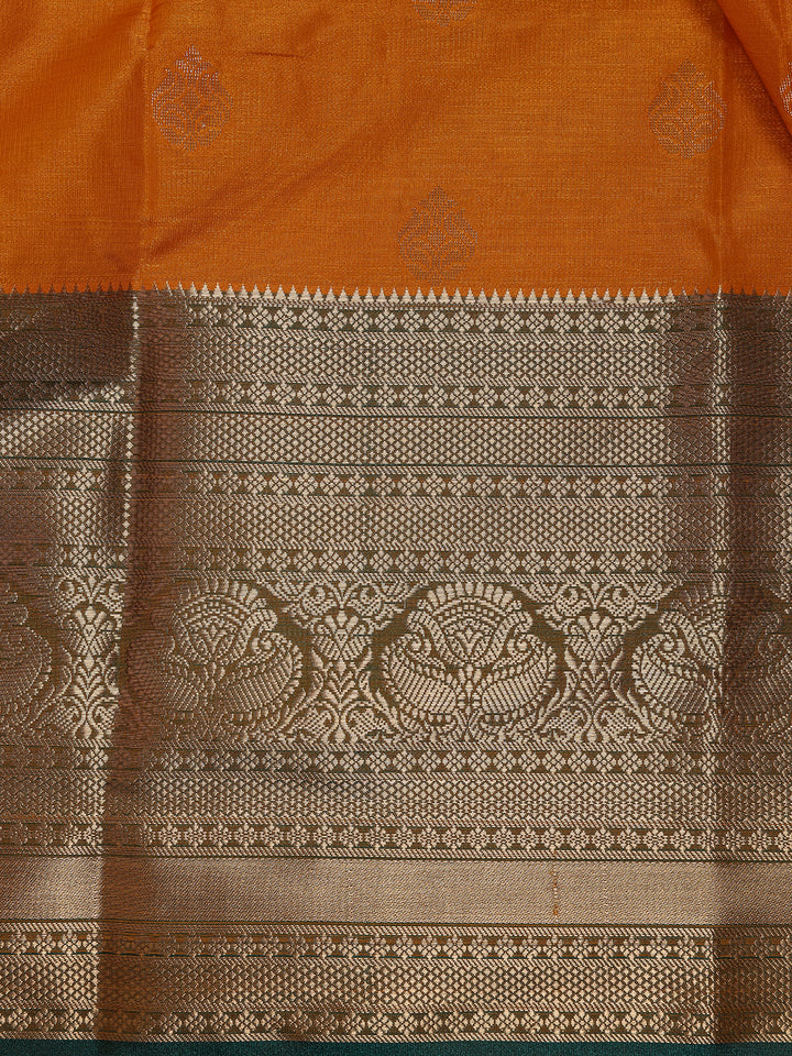 Orange Floral Motif Banarasi Silk Saree - Diadem