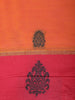 Orange Floral Motif Design Cotton Saree With Contrast Red Border