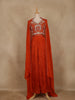 Orange Floral Sequins Embroidered Georgette Skirt Top