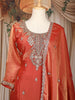 Orange Floral Sequins Embroidered Tissue Organza Salwar Suit