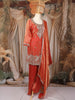 Orange Floral Sequins Embroidered Tissue Organza Salwar Suit