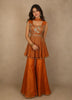 Orange Floral Sequins and Beads Embroidered Design Tissue Peplum Palazzo Suit with Dupatta