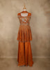 Orange Floral Sequins and Beads Embroidered Design Tissue Peplum Palazzo Suit with Dupatta