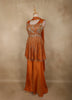 Orange Floral Sequins and Beads Embroidered Design Tissue Peplum Palazzo Suit with Dupatta