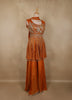 Orange Floral Sequins and Beads Embroidered Design Tissue Peplum Palazzo Suit with Dupatta