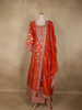 Orange Floral Woven Banarasi Silk Gown with Dupatta