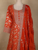 Orange Floral Woven Banarasi Silk Gown with Dupatta