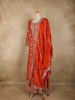 Orange Floral Woven Banarasi Silk Gown with Dupatta