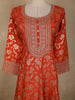 Orange Floral Woven Banarasi Silk Gown with Dupatta