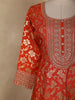 Orange Floral Woven Banarasi Silk Gown with Dupatta