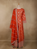 Orange Floral Woven Banarasi Silk Gown with Dupatta