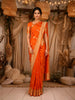 Orange Floral Woven Design Pure Banarasi Silk Saree with Zari Woven Border