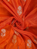 Orange Floral Woven Design Pure Banarasi Silk Saree with Zari Woven Border