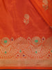 Orange Floral Woven Design Pure Banarasi Silk Saree with Zari Woven Border