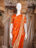 Orange Floral Woven Design Pure Banarasi Silk Saree with Zari Woven Border