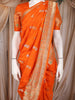Orange Floral Woven Design Pure Banarasi Silk Saree with Zari Woven Border