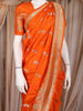 Orange Floral Woven Design Pure Banarasi Silk Saree with Zari Woven Border