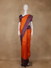 Orange Floral Woven Pure Kanchipuram Silk Saree With Contrast Border