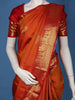 Orange Floral Motif Woven Pure Kanchipuram Silk Saree With Rich Zari Border