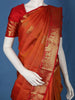 Orange Floral Motif Woven Pure Kanchipuram Silk Saree With Rich Zari Border