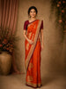 Orange Floral Zari Woven Banarasi Silk Saree with Maroon Designer Border