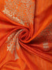 Orange Floral Zari Woven Banarasi Silk Saree with Maroon Designer Border