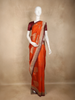 Orange Floral Zari Woven Banarasi Silk Saree with Maroon Designer Border
