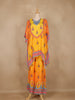 Orange Geometric Printed Design Crepe Kaftan Suit