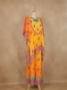 Orange Geometric Printed Design Crepe Kaftan Suit