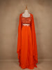 Orange Mirror Embroidered Satin Skirt Top With Jacket