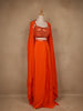 Orange Mirror Embroidered Satin Skirt Top With Jacket
