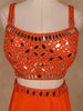 Orange Mirror Embroidered Satin Skirt Top With Jacket
