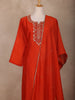 Orange Red Floral Design Georgette Straight Cut Salwar Suit