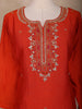 Orange Red Floral Design Georgette Straight Cut Salwar Suit
