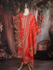 Orange Red Floral Printed Cotton Salwar Suit with Dupatta