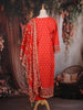Orange Red Floral Printed Cotton Salwar Suit with Dupatta