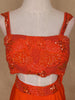 Orange Sequins And Beads Embellished Satin Skirt Top