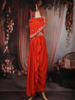 Orange  Sequins & Beads Embroidered Design Georgette Indo-Western Skirt Top