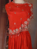 Orange  Sequins & Beads Embroidered Design Georgette Indo-Western Skirt Top