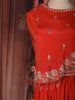 Orange  Sequins & Beads Embroidered Design Georgette Indo-Western Skirt Top